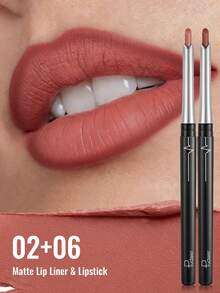 Pudaier Silky Matte Lip Liner And Lipstick 2-In-1 - Precise Lip Contouring And Luxurious Smooth Color Fill, Essential Makeup Tool For Women, Perfect Gift! - 02+06 - View 4