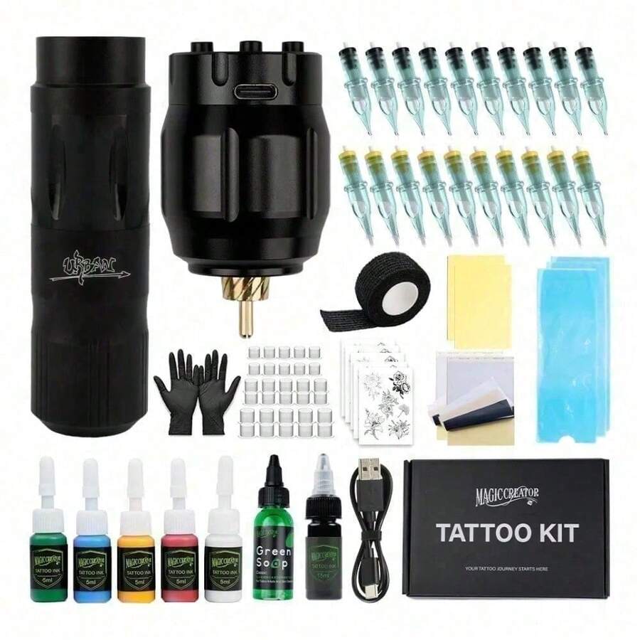 Máquina Rotativa de Tatuaje Compacta – Kit Profesional para Principiantes, Alta Precisión, Diseño Personalizado y Tatuajes Profesionales en Casa o Estudio - Verde militar - Ver 1