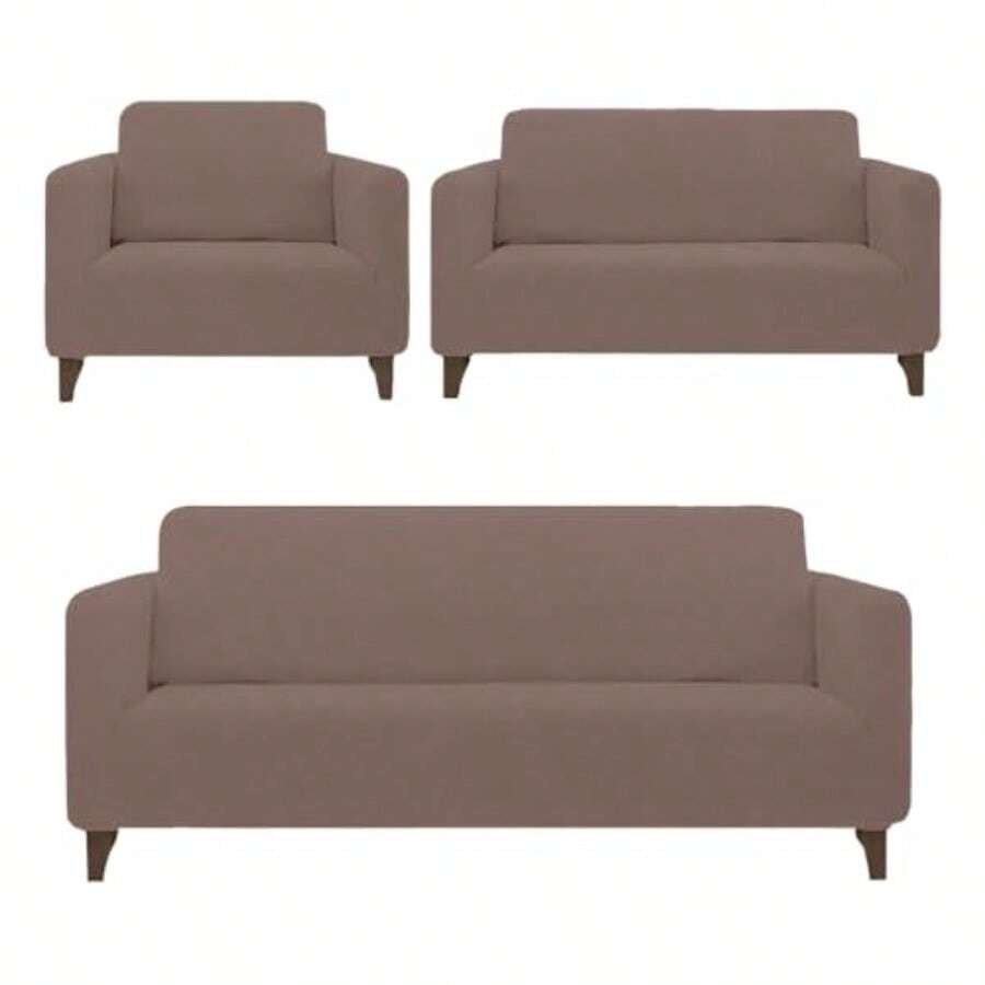 Melocotton Juego de Protector Cubre Sala Elástico Strech Fit. Renueva tu Sala sin gastar más. Juego Completo: Incluye Protectores de Sofá de 1 2 y 3 plazas. Ideal para Mascotas Couch Cover. 527665 - Café claro - Ver 1