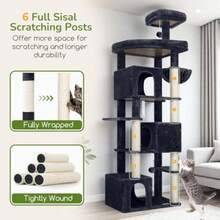 Cat Tree For Indoor Cats 80in Heavy Duty Cat Tower With 6 Full Wrapped Sisal Scratching Posts 3 Spacious Multi-Level Cat Condos Oversized Fan-Shaped Perch Dark Grey - 深灰色 - 查看 5