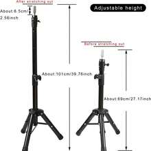 Adjustable Metal 3-Leg Wig Stand, Training Mannequin Head Tripod Stand For Hairstyling And Makeup Practice - Multicolor - View 14