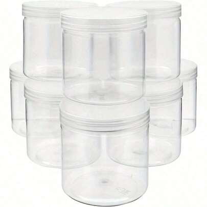 Juego de 10 tarros de plástico transparente con tapas, perfectos para almacenar slime, manualidades DIY y organización de joyas. Presenta un diseño redondo transparente para una fácil visualización, tapas herméticas resistentes a fugas y un material reutilizable y ligero. Ideal para almacenamiento en el hogar, viajes y organización de pequeños accesorios.