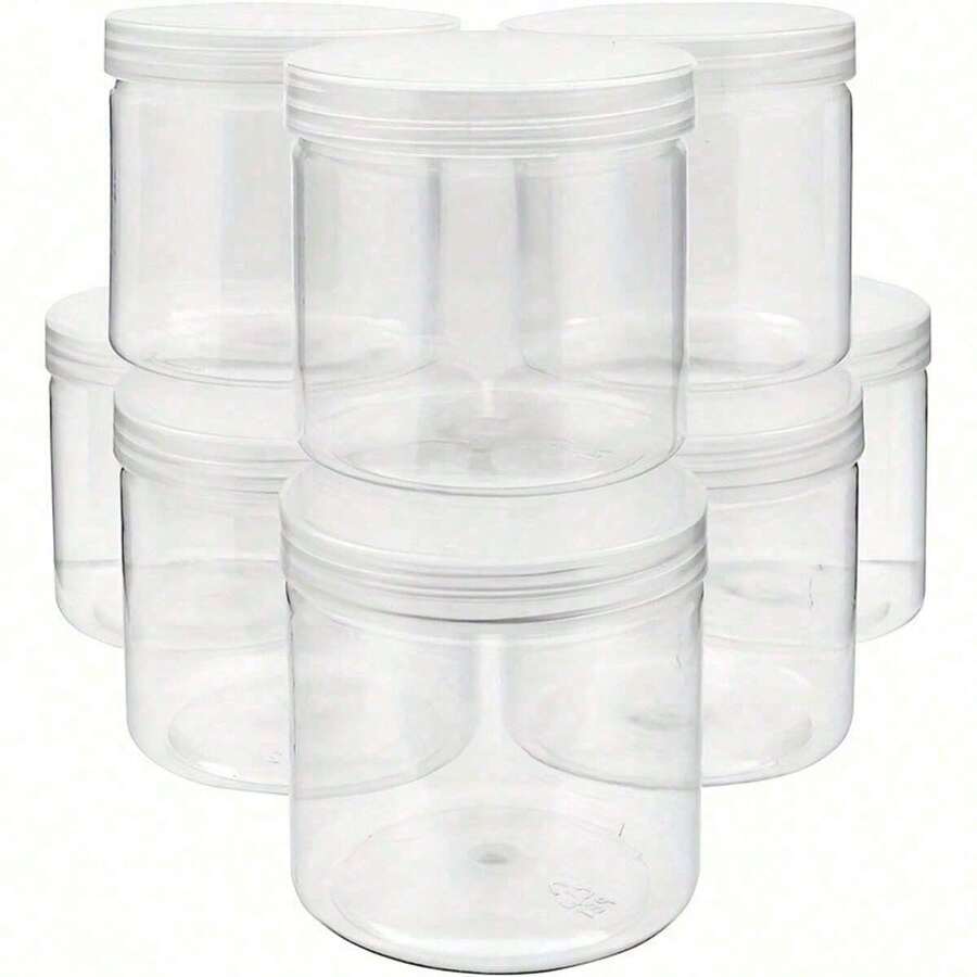 10pcs Transparent Plastic Jars With Lids, Suitable For Storing Slime, DIY Crafts And Jewelry. Featuring A Clear Round Design For Easy Viewing Of Contents, The Sealed Lids Prevent Leakage. The Lightweight And Reusable Material Makes It Ideal For Home Storage, Travel, And Small Accessory Organization. - White - View 1