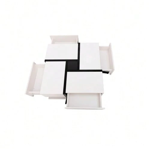 High-Gloss Coffee Table With 4 Drawers, Linear Design And Unique Color Combination, Storage Space Underneath. 78 X 78 X 36 Cm. - White 2 - View 1