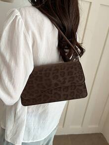 Fashionable Leopard Print Asymmetrical Flap Vintage Minimalist Elegant Shoulder Bag - Coffee Brown - View 5