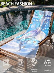 Toalla con estampado de cola de sirena de fibra ultrafina de 250 g/m², azul-púrpura con ribete dorado, de 70*140 cm para nadar/baño, toalla de playa de secado rápido, manta de playa extra grande, chal, cojín de 1 pieza o toalla de baño/playa de 90*180 cm 1 pieza - Multicolor - Ver 4