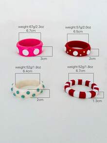 3pcs Unique Cuff Bracelets,Resin Bangles,Wide Bangles,Big Chunky Bracelet,Multi-Color Mixed Bracelet Set,Luxury And Elegant Style For Her - Multicolor - View 6