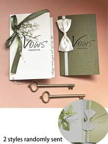 4 piezas Tarjetas de votos de boda, Libreta minimalista DIY para confesión de la novia y el novio, Tarjeta de votos de boda con lirio del valle con bolígrafo y llavero - Libreta de promesas de recién casados escrita a mano, fiesta temática, celebración festiva, temporada de bodas - Multicolor - Ver 7