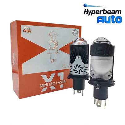 X1 Pro Premium H4 双透镜高流明 LED 大灯远近光超亮迷你鱼眼通用汽车摩托车改装大灯灯泡 2个装