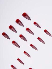 24 móng tay giả màu đen, thiết kế tối giản, hình dáng dài nhọn, móng giả dùng hàng ngày cho nữ, dụng cụ làm móng nghệ thuật. - Màu Đỏ Sâu - Xem 3