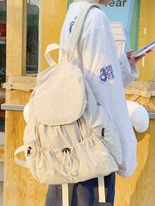 Ba lô thời trang nắp lật dung tích lớn, túi đeo vai unisex thoải mái dùng đi học/đi làm/du lịch. - Màu be - Xem 1