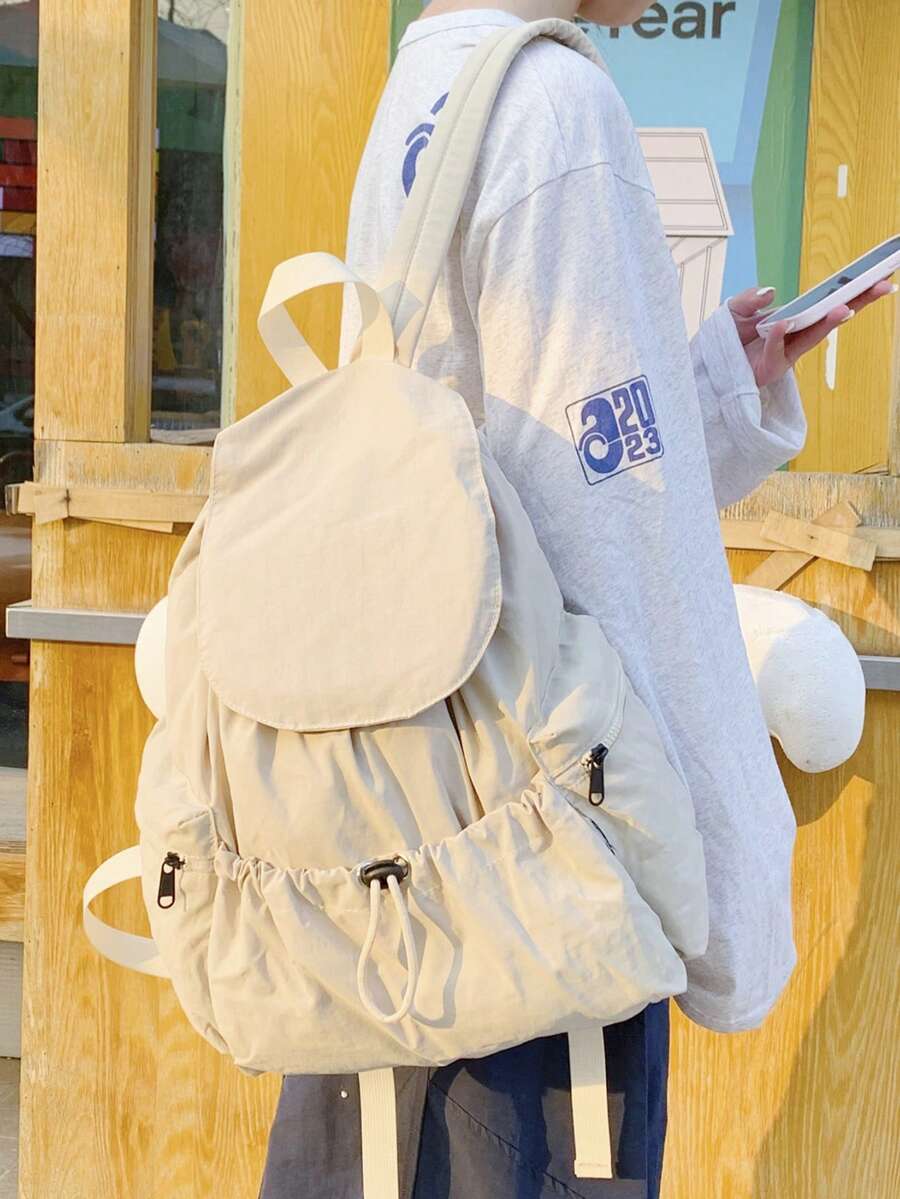 Ba lô thời trang nắp lật dung tích lớn, túi đeo vai unisex thoải mái dùng đi học/đi làm/du lịch. - Màu be - Xem 1