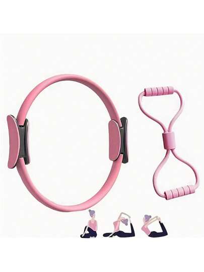 2 Pieces Pilates Ring + Shoulder-Opening Resistance Rope Set, Portable Fitness Equipment For Women And Family Workouts, Slimming Legs And Shaping Back