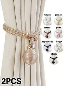 2026 New Boho Aesthetic 2pcs Ball Decor Polyester Curtain Tieback Modern Solid Pom Pom Curtain Strap Tie Gifts For Birthday Graduation - Champagne - 查看 12