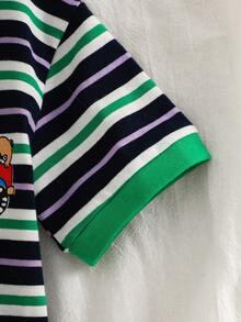 Toddler Striped Short Sleeve Top, Cotton Casual Loose Fit Tee For Spring/Summer - Green - View 4