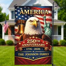 NAZENTI Personalized 250 Year American Anniversary Flag With Family Name, Custom 250 Year American Anniversary Garden Flag, Customized Garden Flags For Outside, 250th Gifts For Patriots A01 - 單面印刷 - 查看 2