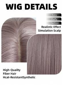 26 Zoll langes, stufiges Perücke in Rosé-Grau mit Pony - hitzebeständiges synthetisches Haar, natürlich aussehendes synthetisches Haarteil für täglichen Gebrauch, für Frauen geeignet für Partys und den Alltag - Verschiedenfarbig - Übersicht 9