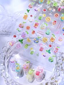 3D Embossed Fruit Drink Nail Art Stickers, Waterproof Nail Decals For Summer - Multicolor - View 3