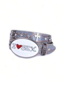 Unisex Studded & Western Style Casual Belt - 咖啡 - 查看 10