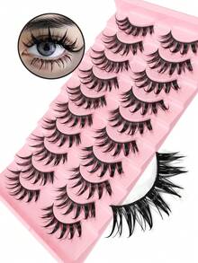 10对浓密3D立体小恶魔假睫毛，卡通风格，适合亚洲和欧洲眼睛，打造自然浓密妆效 - 查看 2