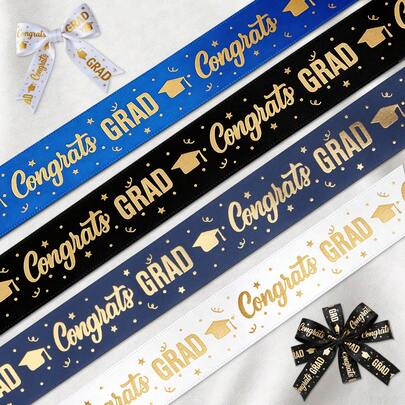 2026届毕业典礼丝带，4.5米长，2.5厘米宽，金色缎带，祝贺毕业，适用于2026届毕业典礼礼物包装、毕业派对装饰、DIY手工制作。