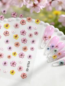 1 pièce Autocollants d'art pour ongles 5D élégants à dégradé de fleurs de cerisier. Mignons et kawaii, pétales de sakura floraux autoadhésifs. Décoration de manucure, fournitures pour ongles - Multicolore - Voir 6