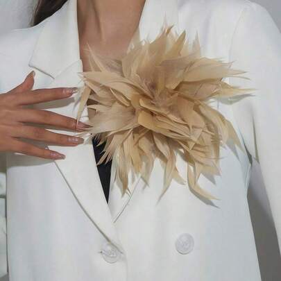 1 French Retro Style Handmade Exaggerated Feather Brooch Hair Clip Unique Feather Flower Brooch Pin Fashionable Elegant Versatile Headwear Suitable For Women's Daily And Evening Wear