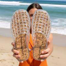 lunryet Sandalias de diapositivas de malla de gelatina transparente para mujer, sandalias planas con punta cerrada, sandalias de playa de verano de gelatina CANDY-2 - transparente - Ver 15