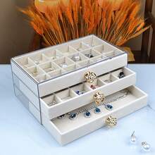 5-Tier 3-Tier Velvet Earring Ring Necklace Jewelry Storage Box With Transparent Dustproof Drawers, New Chinese Style - Multicolor - View 9