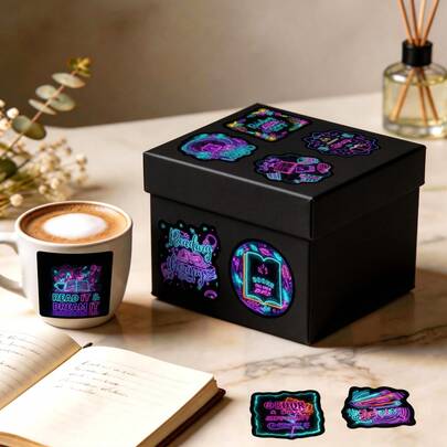 Bộ 50 miếng dán hình sách màu neon, decal vinyl thẩm mỹ dành cho người yêu sách, độc giả, mọt sách, hoàn hảo để trang trí máy tính xách tay, bình nước, sổ nhật ký, sổ kế hoạch, đánh dấu trang, tủ đựng đồ ở trường và góc đọc sách. Bộ nhãn dán màu tím xanh neon dành cho độc giả trưởng thành, thành viên câu lạc bộ sách và những người đam mê văn học.