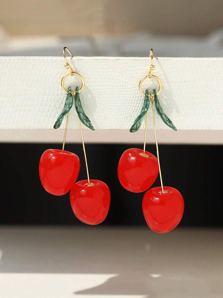 1 Đôi bông tai hình trái cây phong cách nghỉ hè, bông tai hình quả anh đào tinh tế, phù hợp cho phụ nữ đeo hàng ngày, dự tiệc và đi chơi. - Bông tai hình quả anh đào - Xem 1