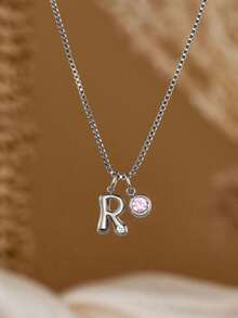 Dây chuyền vàng 18K đính đá quý theo tháng sinh, mặt dây chuyền chữ cái dạng hộp, có thể điều chỉnh độ dài, chống nước, không gây dị ứng, quà tặng Giáng sinh. - vòng cổ chữ cái đơn - Xem 12