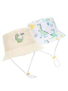 1pc Kids Reversible Dinosaur Print Bucket Hat, Unisex Daily Outdoor Sun Ion Bucket Hat - Beige - View 9