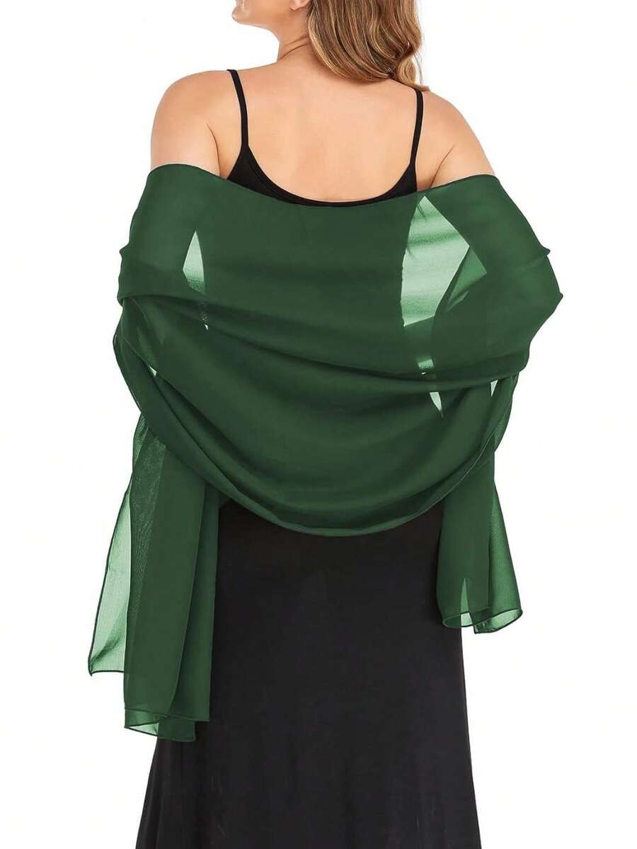Chiffon Shawl Scarf Suitable For Bride Wedding Party Evening Dress And Special Occasion Attire,Beach,Holiday - Green - View 1