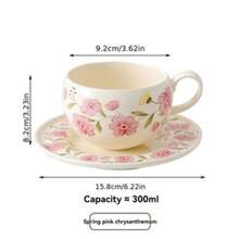 280ml Pink Floral Shaped Iced Latte Cup Set, Wedding Favor Bridal Shower Party Gift, Summer Ceramic Coffee Cup With Saucer - Multicolor - View 14