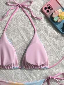 Conjunto de bikini de 2 piezas con estampado de lunares coloridos sexy 2026 para vacaciones playa verano - Multicolor - Ver 4