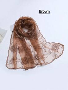 1pc Women Multicolor Embroidered Floral Scarf, Spring/Summer/Autumn, Fashionable & Sweet, Sunshade/Dustproof Scarf, Vacation/Daily Shawl Boho Valentine Day - 紫色皮革 - 查看 8