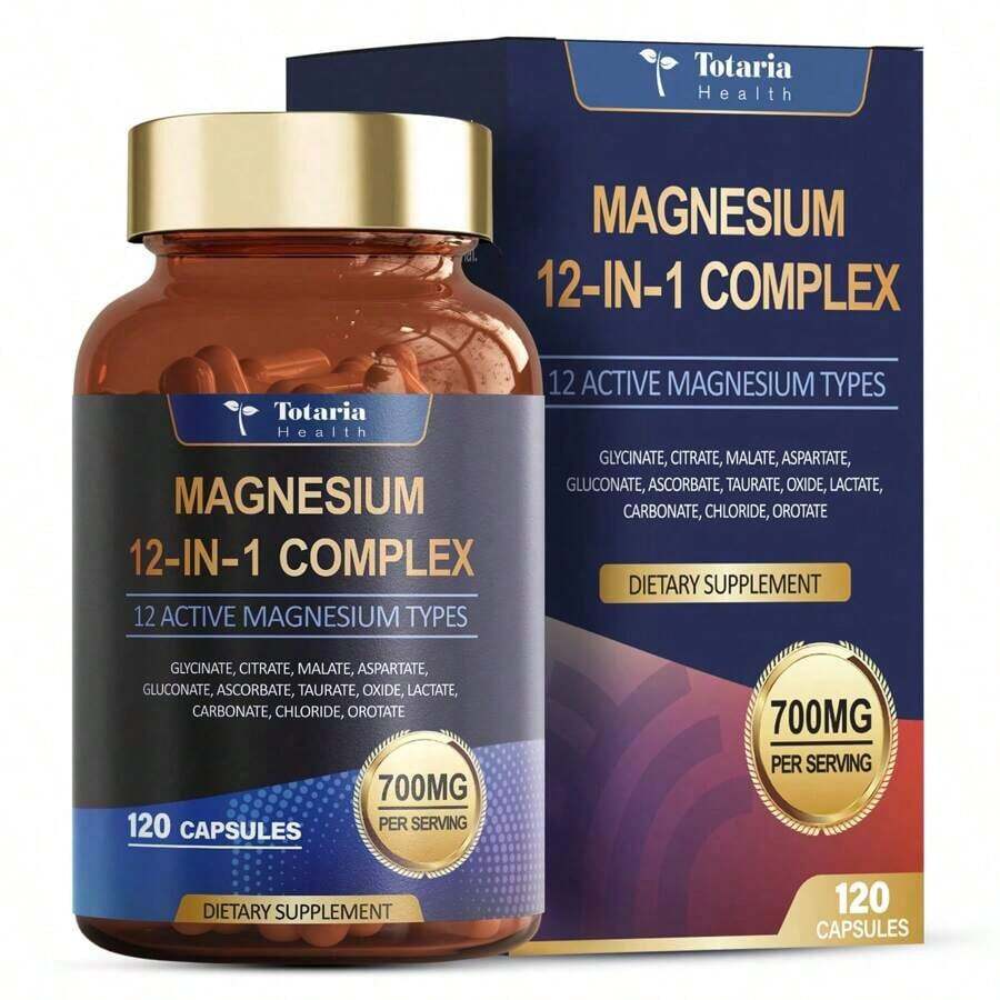 12-In-1 Magnesium Complex 700mg Supplement Capsules - Relaxation Muscle, Heart Health, Stress Relief, Vegan, 120 Caps - 無味 - 查看 1