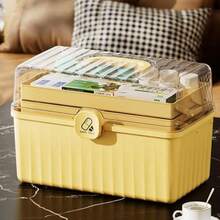 Caja de Almacenamiento de Medicamentos de Gran Capacidad 3 Capas Caja de Almacenamiento Primeros Auxilios con Cubierta transparente Portátil Resistente al agua y a los golpes Amarillo 32*18*22cm - Amarillo - Ver 9