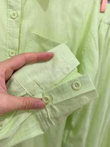 Linen Shirt And Pants Set (2 Pieces), Lined With Elastic. - 青檸色 - 查看 2