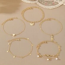 Bộ 5 chiếc vòng chân hình dứa và bướm đính ngọc trai phong cách Bohemian, trang sức nữ, mạ vàng, thích hợp đeo hàng ngày, dự đám cưới, tiệc tùng, làm quà tặng. - Vàng - Xem 3