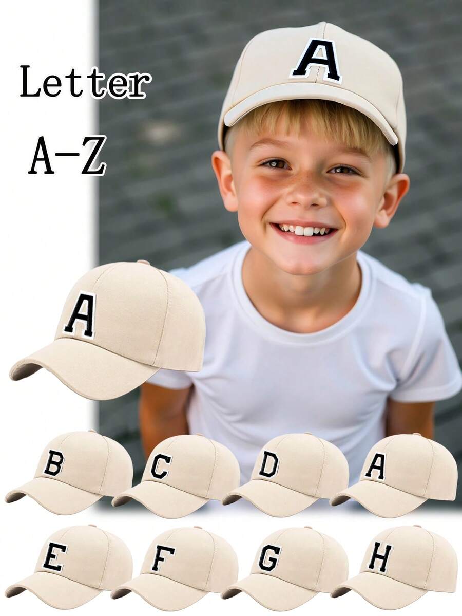 1pc Kids 26 Letters Baseball Cap, Fashionable Boys Girls Sun Hat, Adjustable UV Protection Casual Hat, Girls Back To School Daily Wear - Beige - View 1