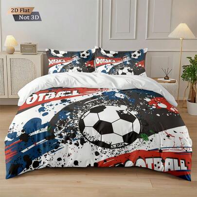Splatter Paint Football Element 3D Digital Print Bedding Set, Featuring Red, White And Blue Color Scheme, Paired With Distressed Football And Letter Graphics, Creating A Powerful Sports-Inspired Style. Soft, Breathable Fabric With , Fade-Resistant Printing. Includes Duvet Cover And Pillow Shams, Suitable For Single And Double Beds, Perfect For Football Fans And Trendsetters.