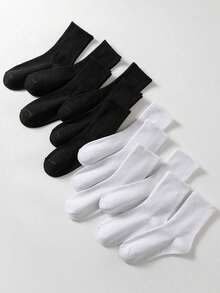 12 Pairs Unisex Black & White Striped Breathable Moisture Wicking All-Match Daily Versatile Socks, Fall - 均碼 - 查看 4