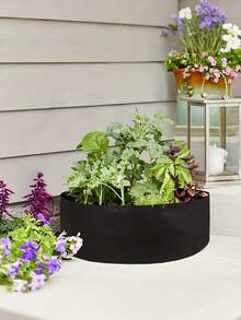 1 chậu trồng cây bằng vải dày dặn, túi trồng cây, chậu tròn, viền được gia cố, đáy lót nỉ thoáng khí, thích hợp trồng rau và khoai tây, sử dụng ngoài trời, sân vườn hoặc trong nhà, quà tặng làm vườn trang trí nhà cửa - màu đen - Xem 5