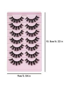 7 Pairs Cartoon Style, Natural Faux Mink, Transparent Band, Y2K Style, 3D Long Cat Eye, Natural Thick Eyelash Extensions, Makeup Tools - Black - View 4