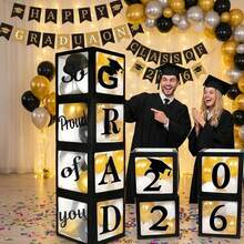 2026 Graduation Party Decoration Black Balloon Box With "Class Of 2026" And "Proud Of You" Text, Suitable For High School And College Graduation Celebration, Graduation Ceremony Supplies - Black - View 5