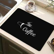1pc Butterfly & Tea Smoke Pattern Multi-Purpose Absorbent Mat, Polyester Tabletop Protective Pad, Suitable For Kitchen, Dining Table Decor, Dish Drying, Washing Machine, Coffee Maker, Bathroom Vanity, Kitchen Accessories, Party Supplies - Minimalist Black and White Coffee Cup - View 12
