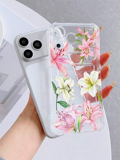 1个透明卡包手机壳，TPU软壳，UV印刷百合花图案，适用于存放银行卡、交通卡、身份证、学生证、工作证、硬币等，兼容 7/8/7 Plus/8 Plus/X/XS/XR/XS Max/11/11 Pro/11 Pro Max/12/12 Pro/12 Pro Max/12 Mini/13/13 Pro/13 Pro Max/13 Mini/14/14 Pro/14 Pro Max/14 Plus/15/15 Pro/15 Pro Max/15 Plus/16/16 Pro/16 Pro Max/16 Plus/17/17 Pro/17 Pro Max/Air