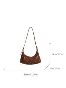 Bolso bandolera de moda BEIKAMU con decoración de remaches, correa ajustable, cierre con cremallera, versátil, adecuado para universidad, ir al trabajo, compras, paseos, uso diario - Marrón - Ver 3